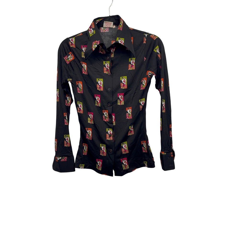 Vintage Trouser Up Novelty Print Button Down‎ Long Sleeve Shirt - Large